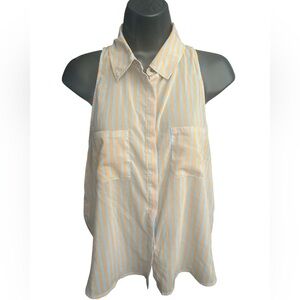 Striped Sleeveless Collared Top in Pale Orange and Light Blue NWOT